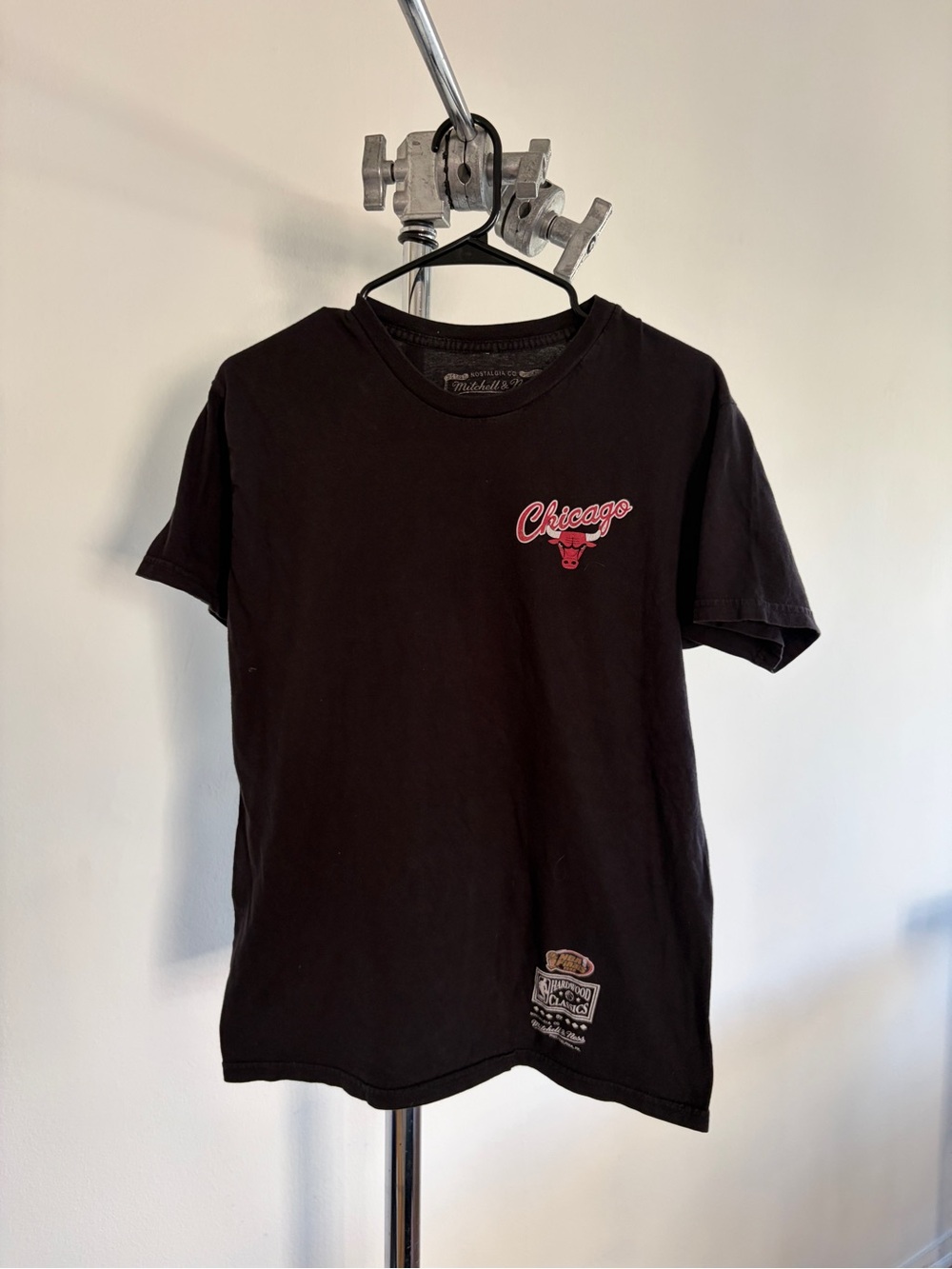 Mitchell & Ness Black T-Shirt with Pink Chicago Script